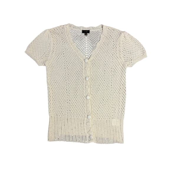 On Twelfth Tops - OnTwelfth Cream Short Sleeve Open Knit Cardigan Shirt SZ Medium Cottagecore Boho